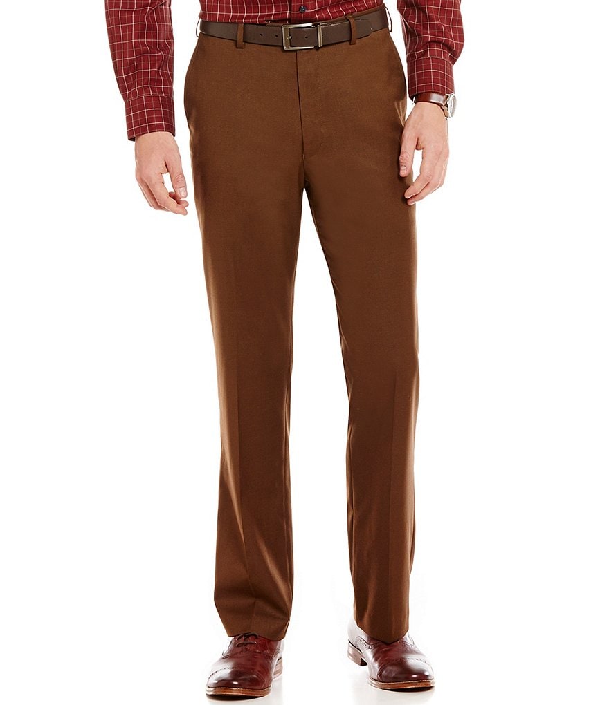 Roundtree & Yorke TravelSmart Luxury Gabardine Ultimate Comfort Classic Fit Flat Front Non-Iron Dress Pants