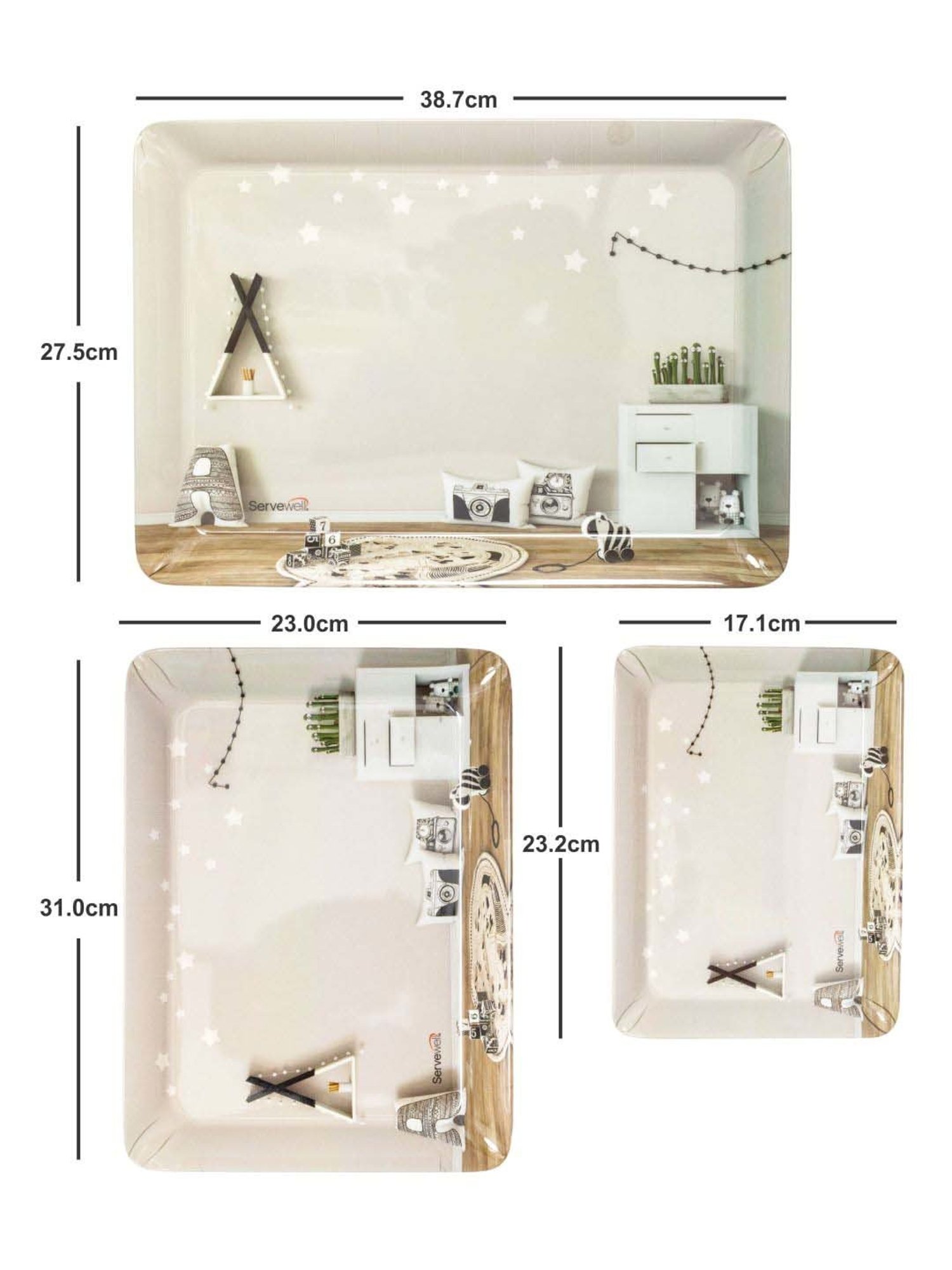Servewell Playroom Melamine Stylo Trays - Set of 3