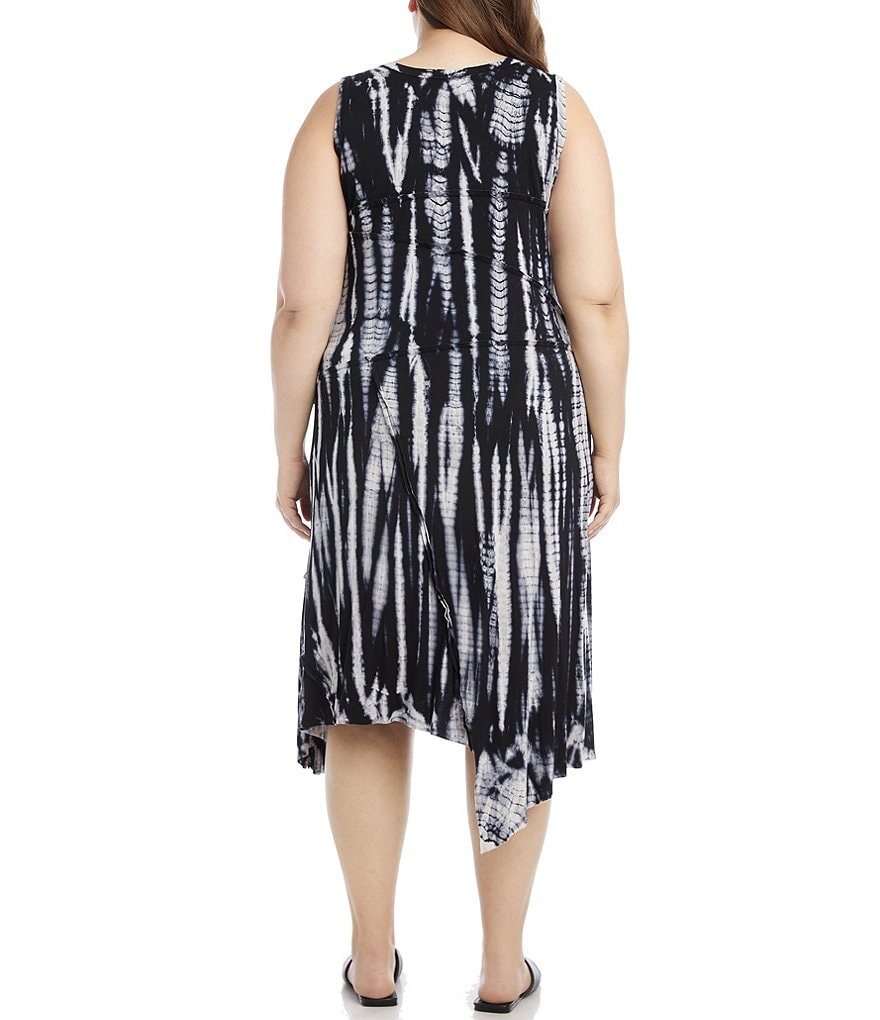 Karen Kane Plus Size Tie Dye Scoop Neck Sleeveless Seamed Asymmetrical Hem Dress