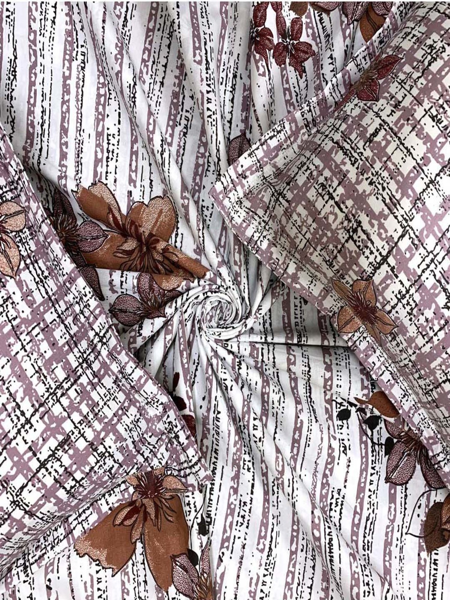 BELLA CASA Genteel Floral Brown 180 TC Cotton King Bedsheet with 2 Pillow Covers