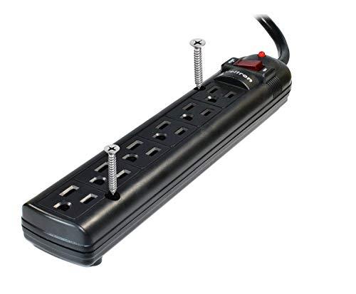 THIS 6 OUTLET PLASTIC POWER STRIP HAS 750 JOULES, EMI/RFI FILTER AND A 25FT POWE