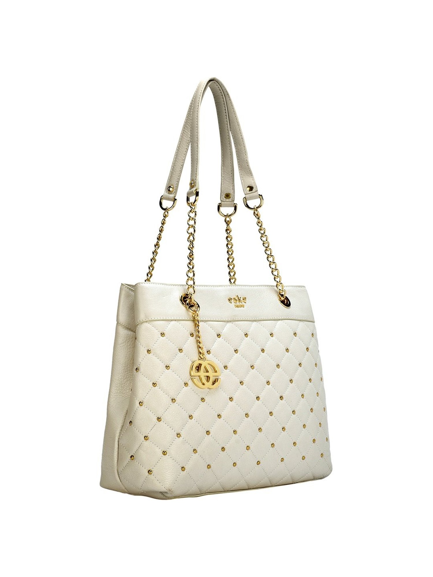 Eske Melba White Rivets Medium Shoulder Handbag
