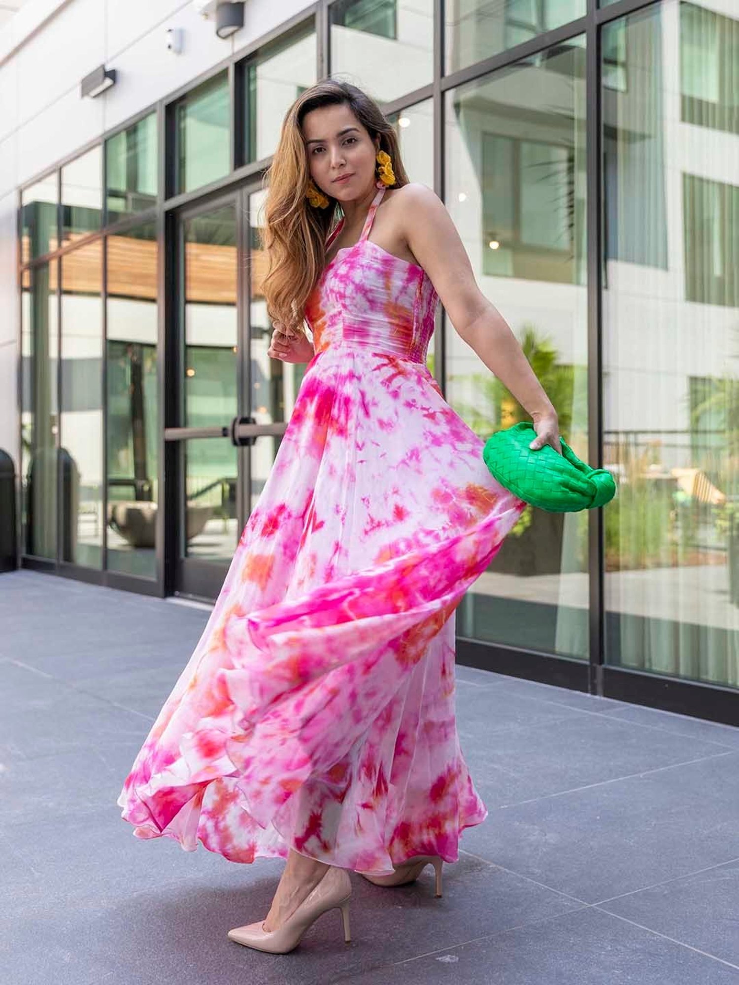 AACHHO Pink Marshmello Tie-Dye Organza Dress