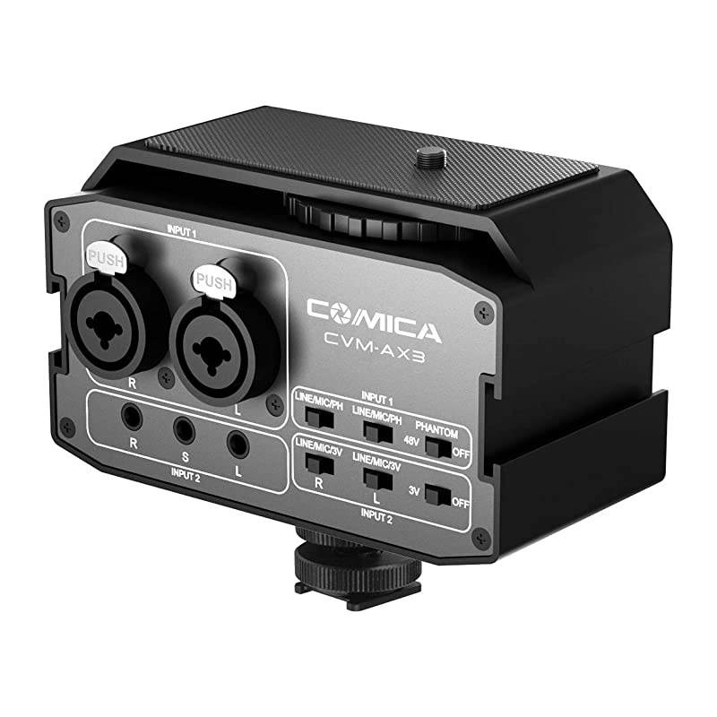 XLR Audio Mixer, CVM-AX3 Audio Mixer Adapter Preamplifier Dual XLR/3.5mm/6.35mm Port Camera Mixer for Canon Nikon Sony Panasonic DSLR Camera Camcorder (Support Real-time Monitoring)