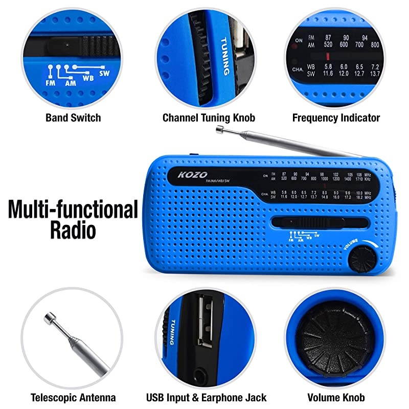 Best NOAA Weather Radio for Emergency by  Multiple Ways to Charge Self Powered by Dynamo Hand Crank Solar Panel Long Antenna to Pick Up Reception Everywhere