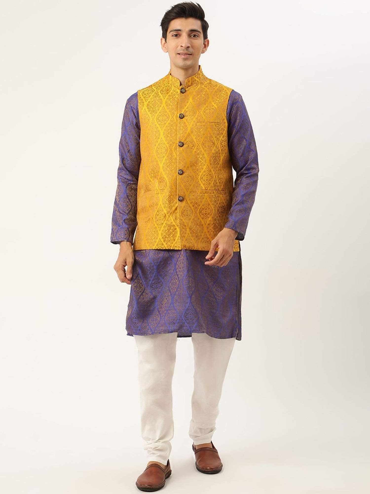 Sojanya Purple Regular Fit Self Pattern Kurta Set With Jacket