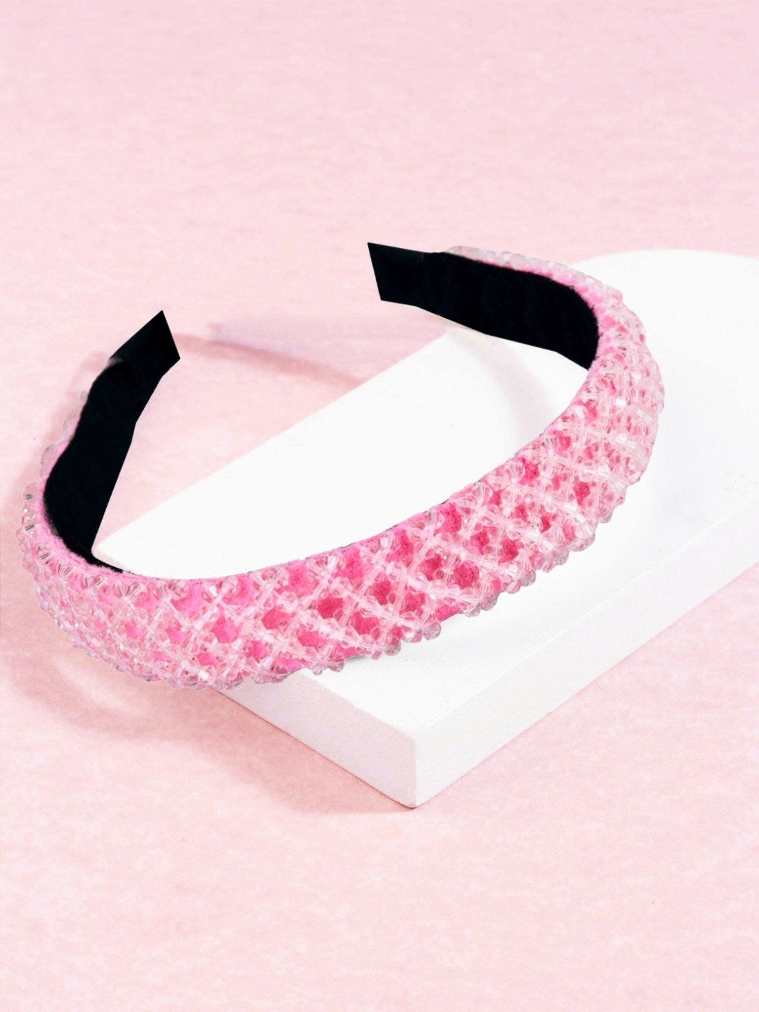OOMPH Pink Crystal Studded Party Thick Hair Band
