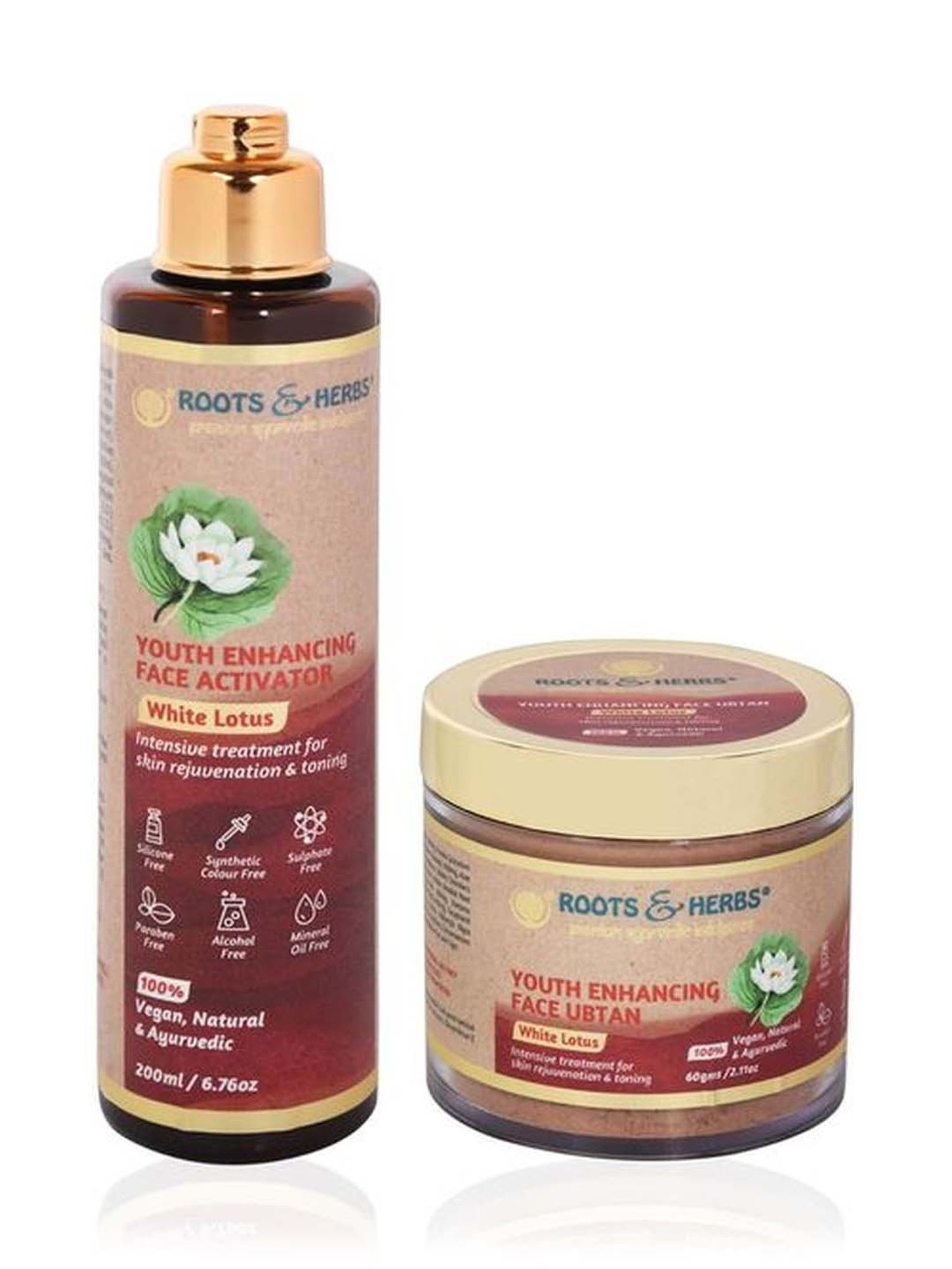 ROOTS AND HERBS White Lotus Youth Enhancing Face Ubtan and Activator
