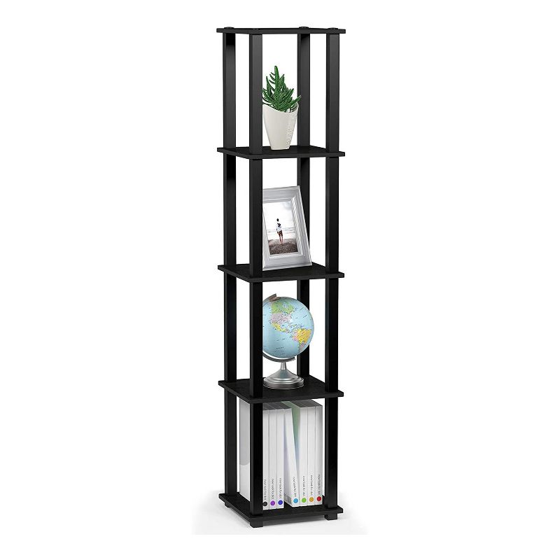 Furinno Turn-N-Tube 5 Tier Wooden PVC Corner Display Shelf and Bookcase for Living Room, Dining Room, Bedroom, and Office Spaces, Americano Black