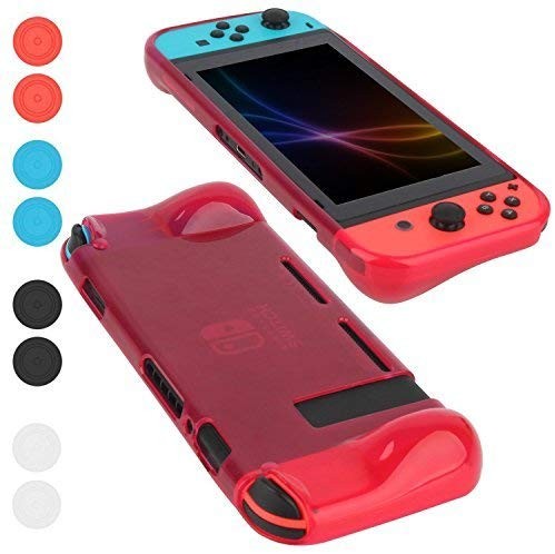 Protective Case Cover for Nintendo Switch Comfortable Soft TPU Grip Case and Ergonomic Anti-Scratch Shock-Absorption Cover for Nintendo Switch 2017 with 8 Thumb Grips Caps