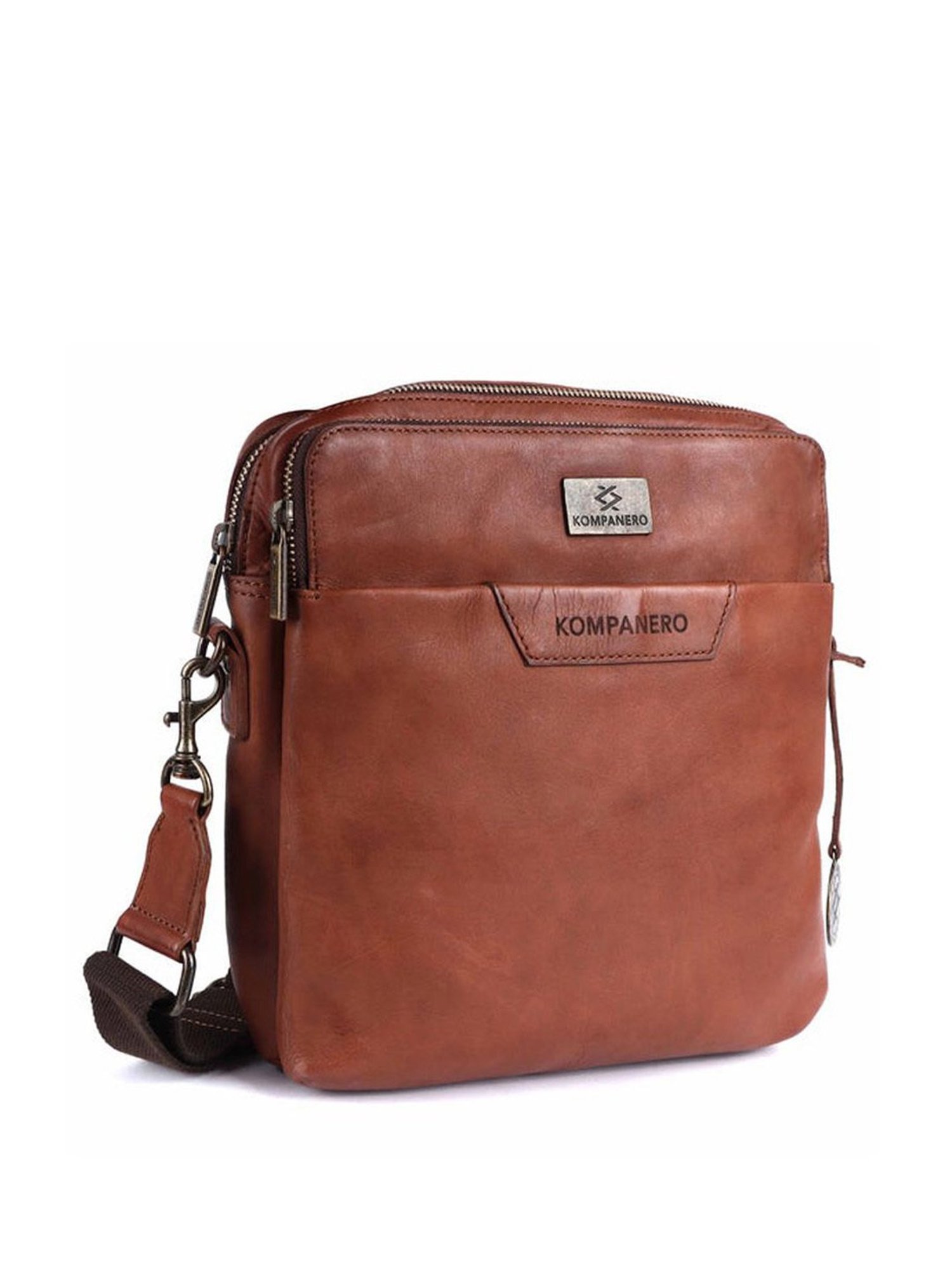 KOMPANERO Leo Cognac Leather Solid Cross Body Bag