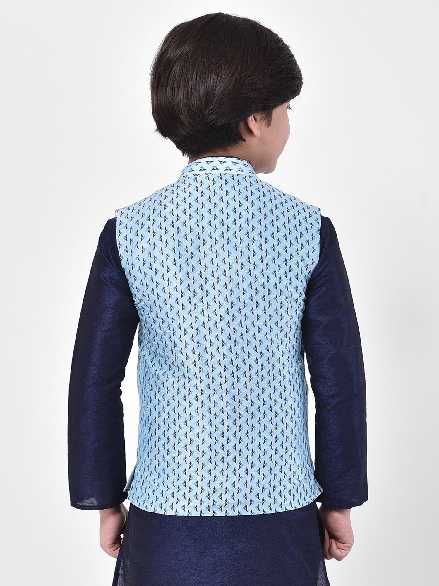 Deyann Kids Blue Printed Nehru Jacket