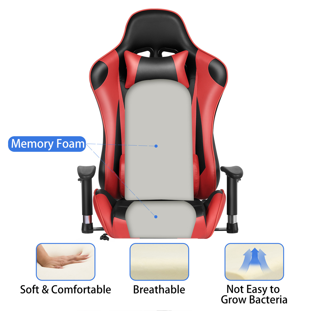 Labradores Gaming Chair Office Chair PC Chair with Massage Lumbar Support, Racing Style PU Leather High Back Adjustable Swivel Task Chair with Footrest (Black&Red)