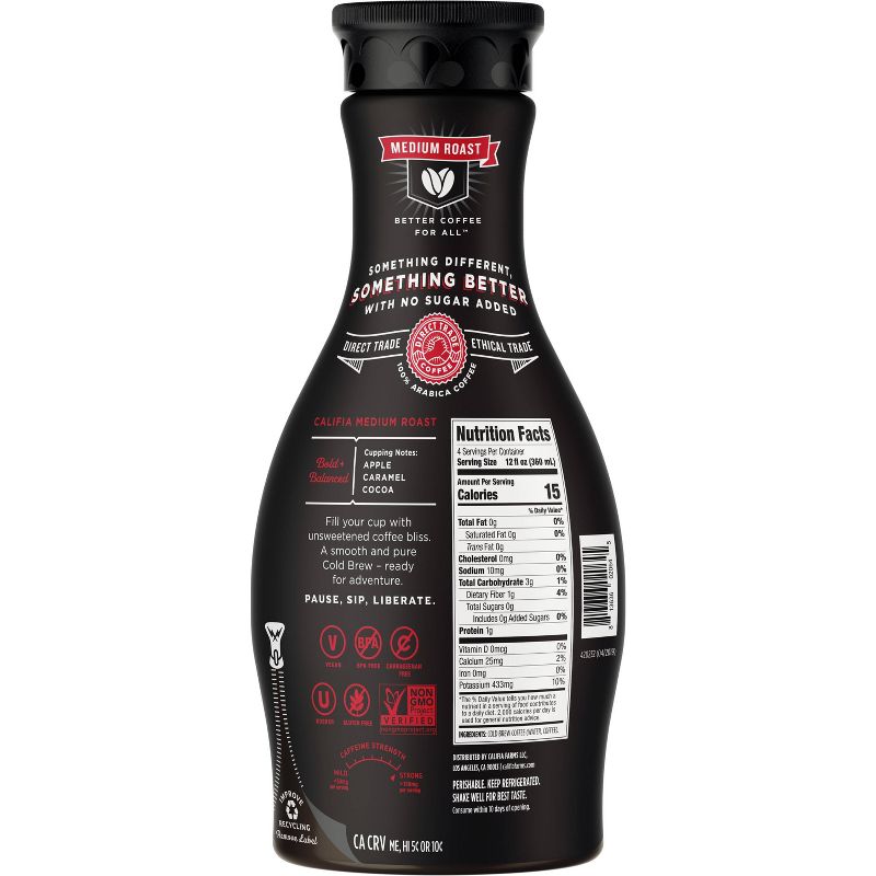 Califia Farms Pure Black Unsweetened Medium Roast Cold Brew Coffee - 48 fl oz