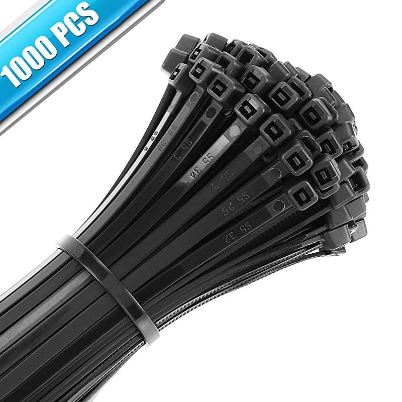 Zip Ties 4 Inch 1000Pcs Industrial Nylon Zip Ties | Durable Self Locking Wire Tie Wraps with 20 lbs Tensile Strength UV amp Heat Resistant for Home Office Garage Multiple Use Black