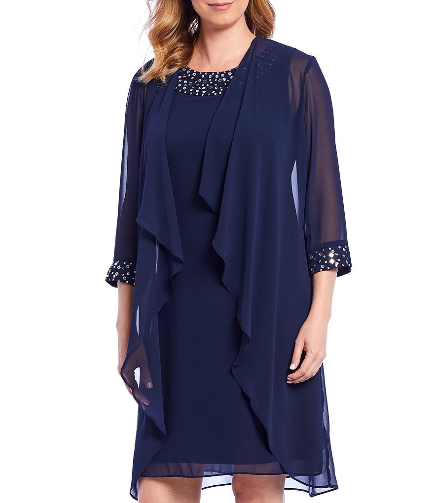 Kay Unger Long Bishop Sleeve V-Neck Crepe A-Line Dress
