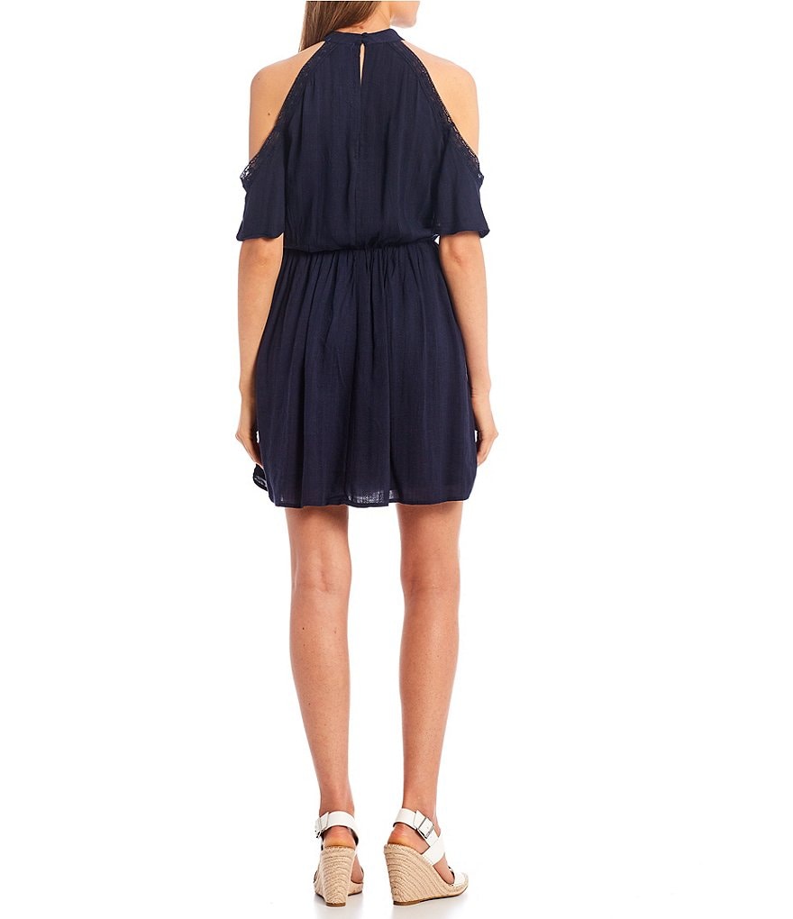 Coco + Jaimeson Cold-Shoulder Mock-Neck Embroidered Floral Print Knit Dress