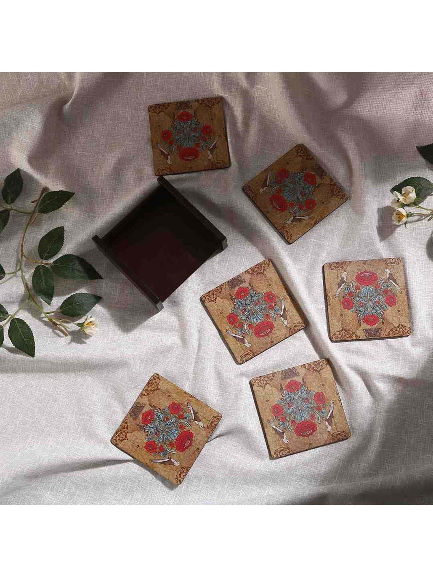 Crayton Hexagon Beige Geometric MDF Coaster - Set of 4