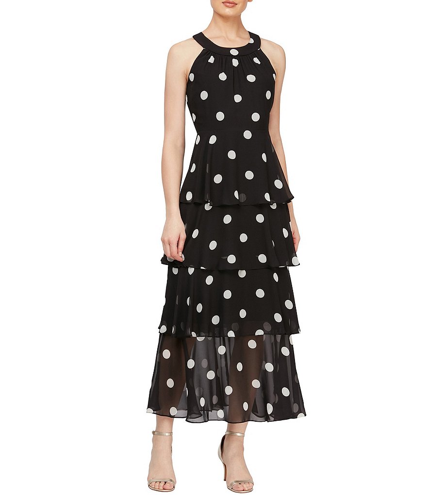Ignite Evenings Tiered Polka Dot Halter Neck Chiffon Maxi Dress