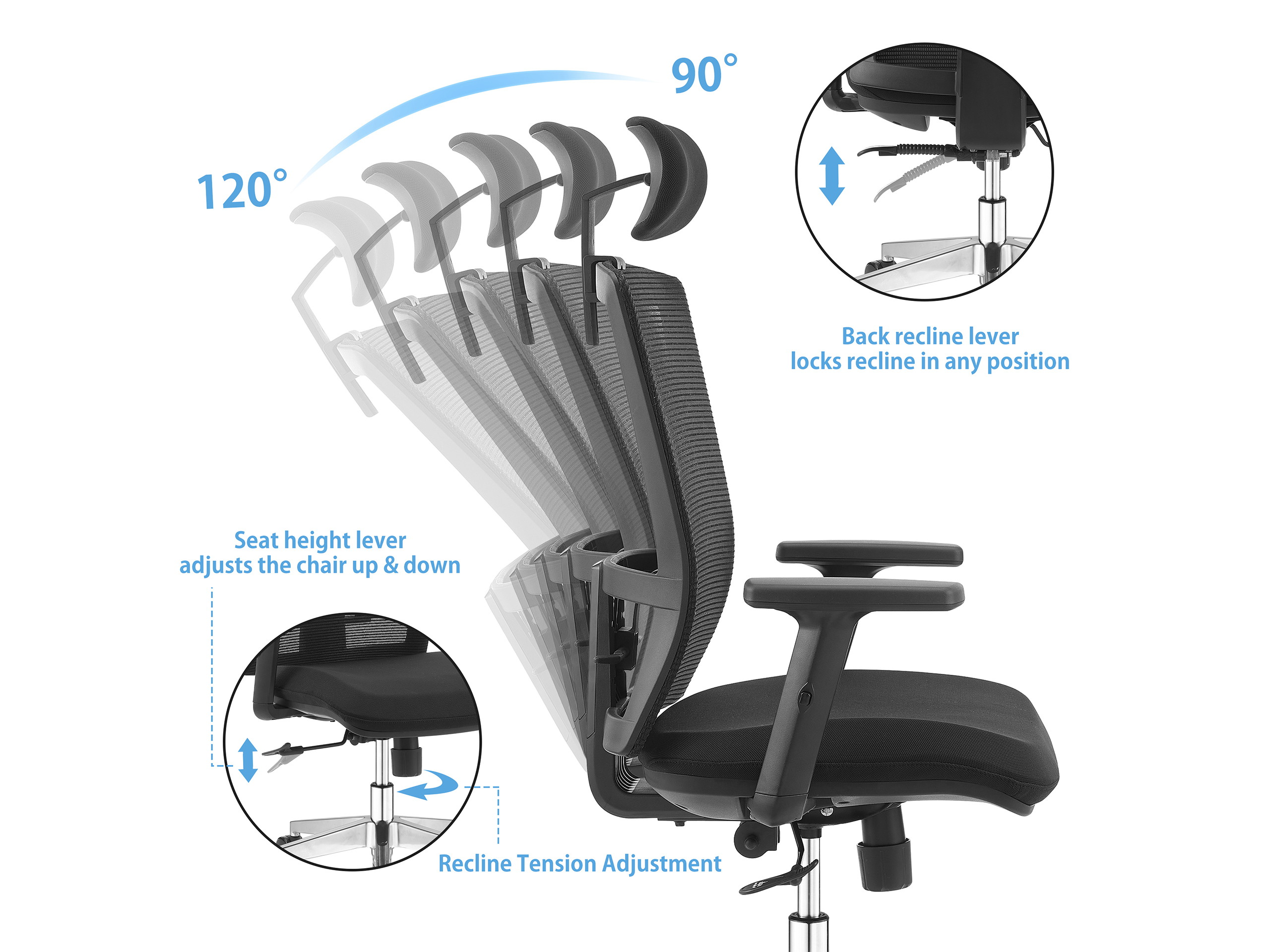 WORKSMYTH Breathable Mesh Ergonomic Office Chair Gaming Chair, Adjustable Headrest Chair Armrest, Lumbar Support and Casters