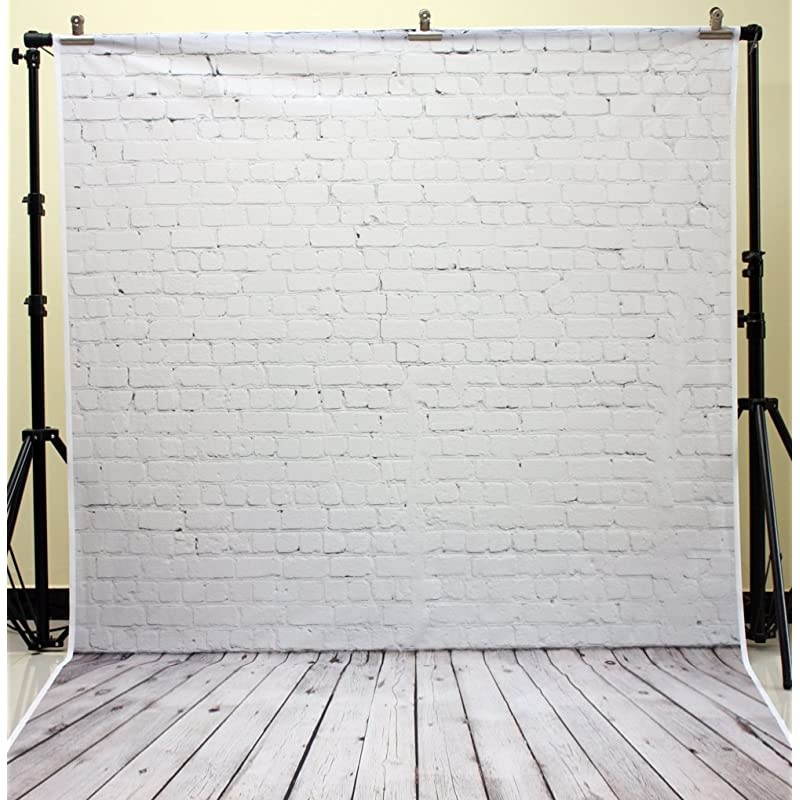 White Brick Wall with Gray Wooden Floor Photography Backdrop Vinyl Background for Pictures D-2504 (5x7ft(CottonPolyester))
