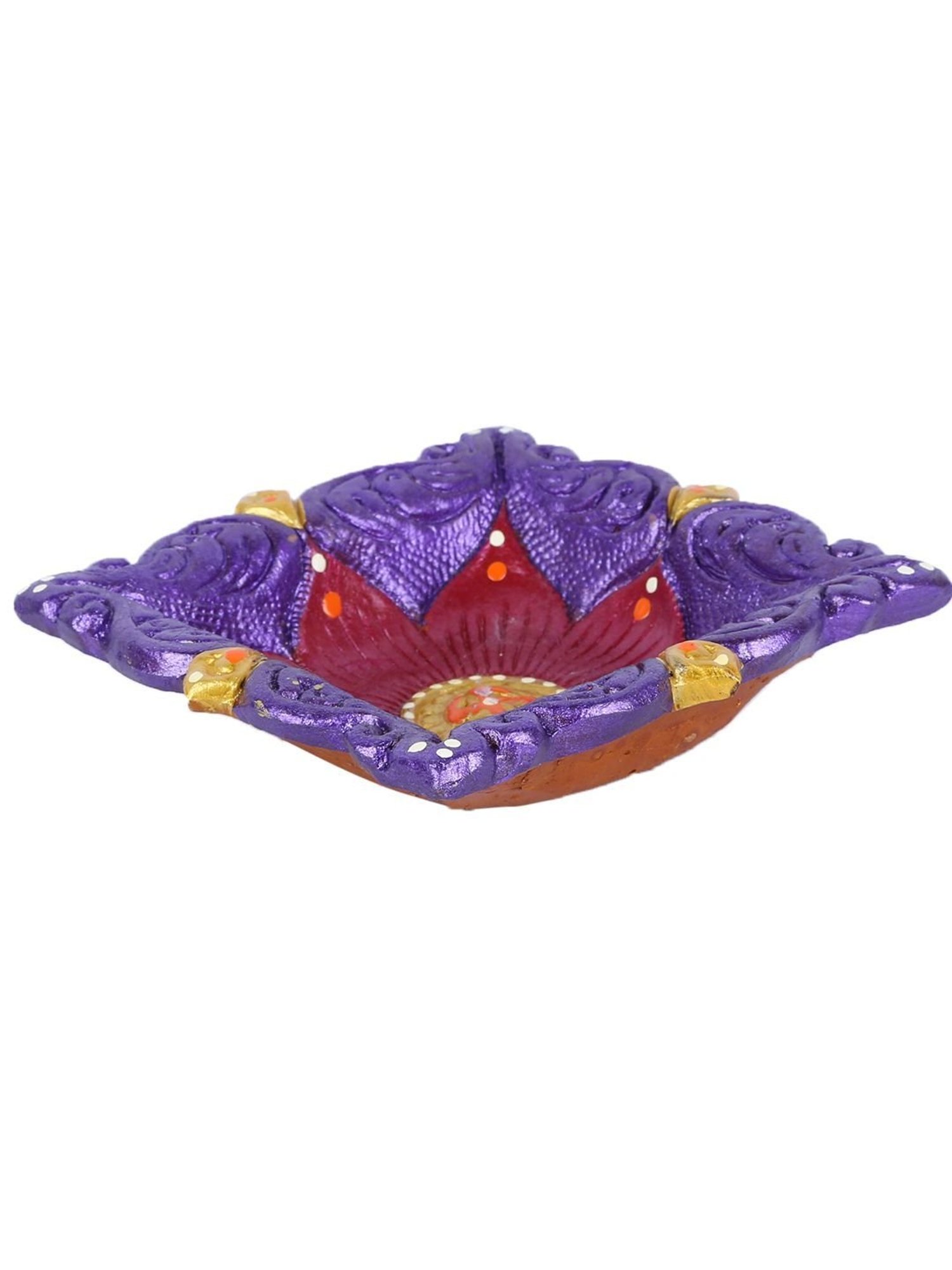Aapno Rajasthan Multicolor Teracotta Square Shape Diya for Diwali - 1 Piece
