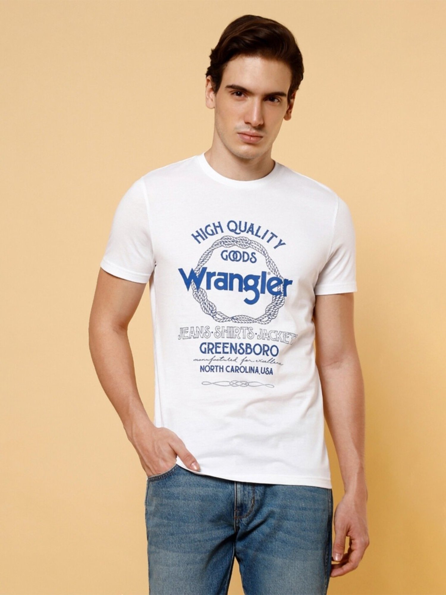 Wrangler Bright White Cotton Regular Fit Printed T-Shirt