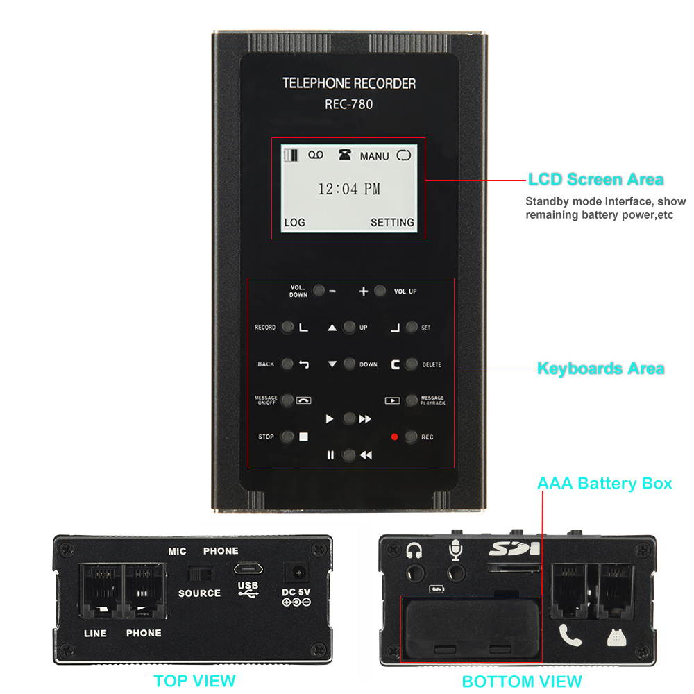 Phone Call Recorder,Automatic/manual Telephone Recording Device with Loop Recording,External Speaker and Time/Date Stamp
