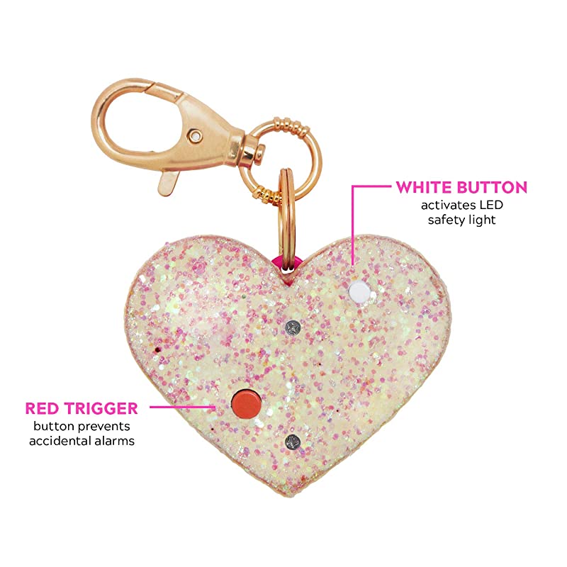 Safety Alarm for Women Ahhlarm SelfDefense Panic 115 Decibel Alarm Keychain for Women with LED Safety Light and Clip Pearl Glitter Heart