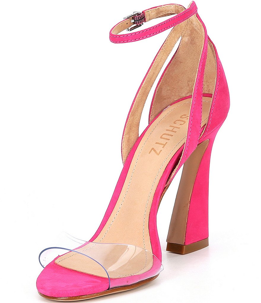 Schutz Kristy Suede Clear Vinyl Ankle Strap Dress Sandals