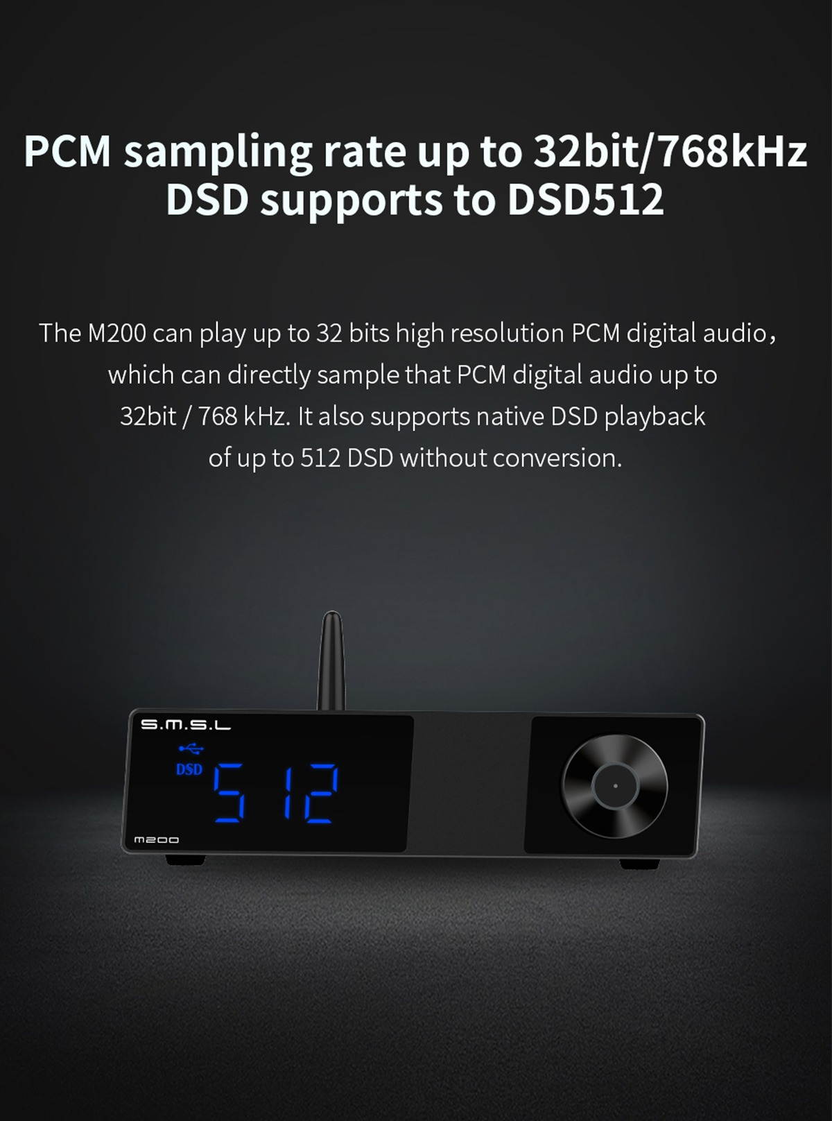 SMSL M200 DAC AK4497EQ Bluetooth 5.0 32Bit/768KHz DSD512 Decoder with Remote Control