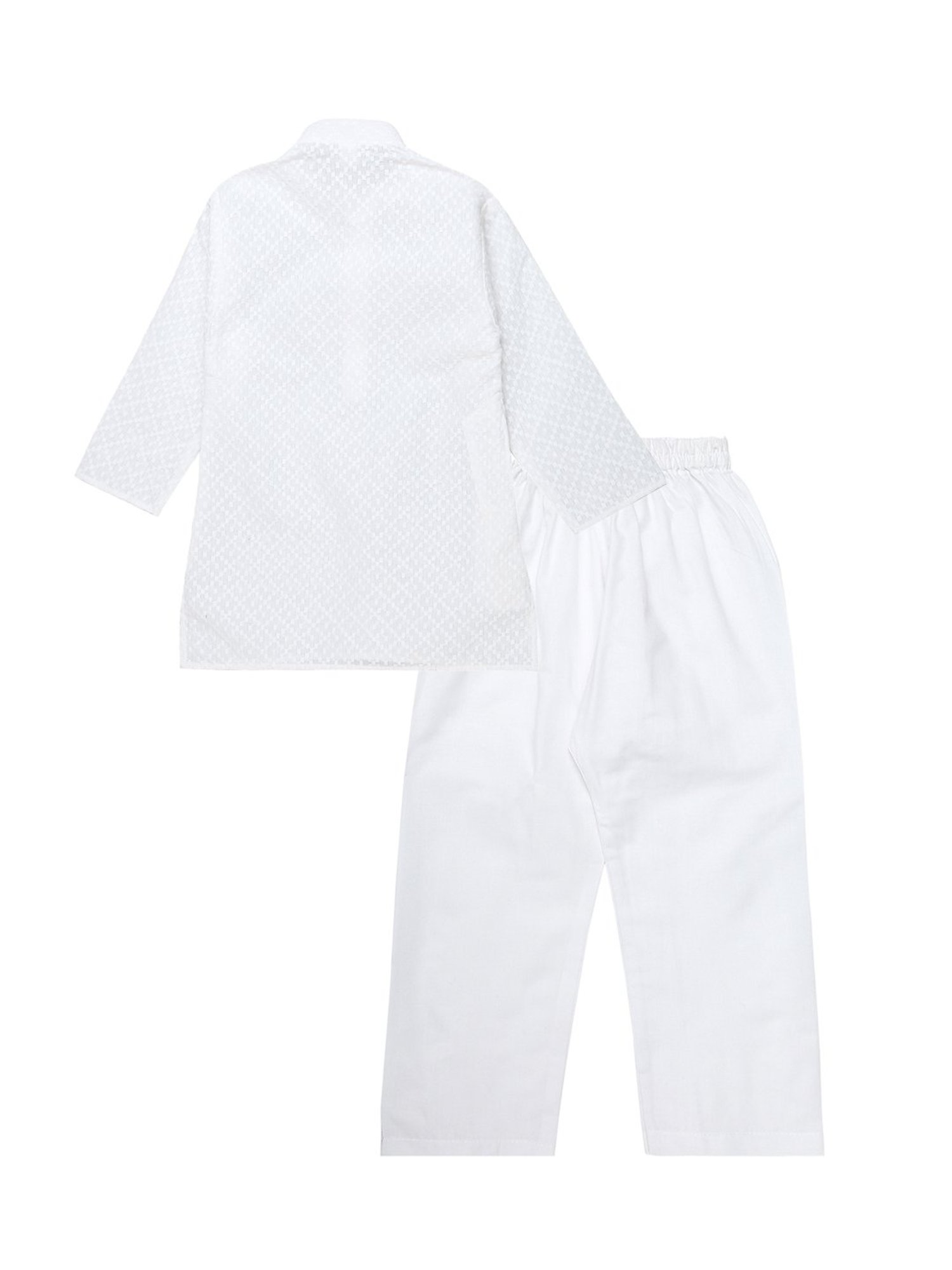 Mee Mee Kids White Self Design Full Sleeves Kurta with Pants