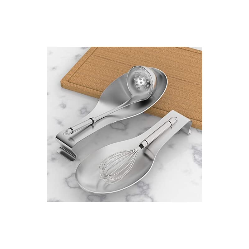 Spoon Rest Set of 3,  Large patula Ladle Holder, Stainless Steel Brushed Finish Spoon Rest Holder, Utensil, Dishwasher Safe