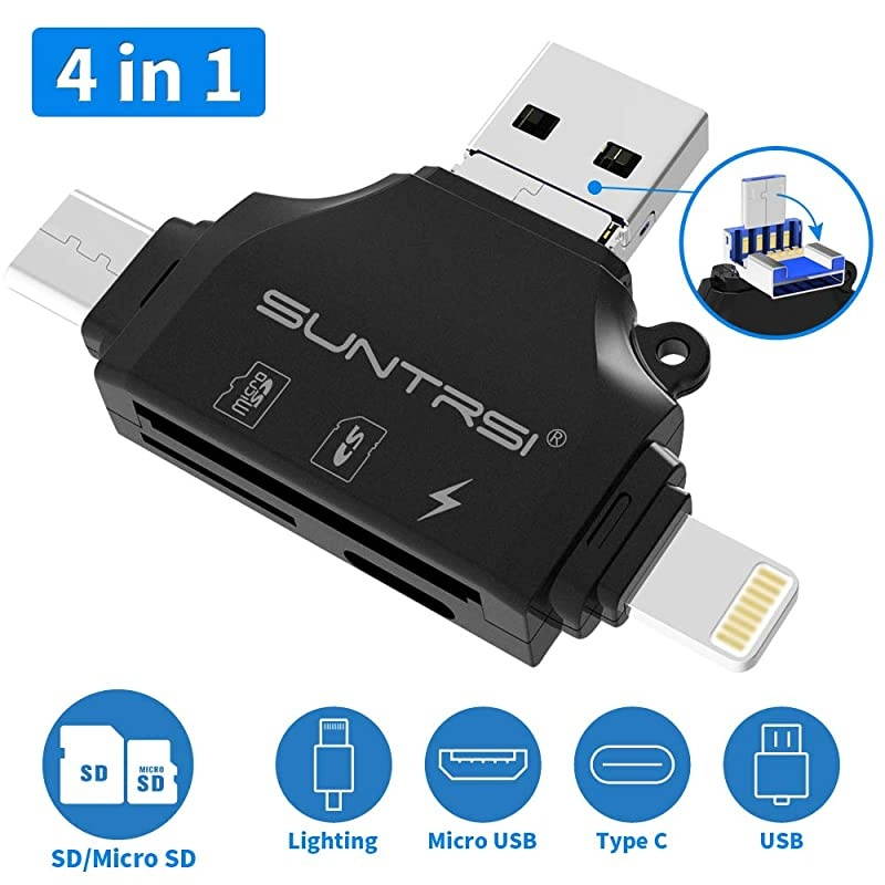 SD Card Reader for iPhoneipadAndroidMacComputerCameraPortable Memory Card Reader 4 in 1 Micro SD Card AdapterampTrail Camera Viewer Compatible with TF and SD Card