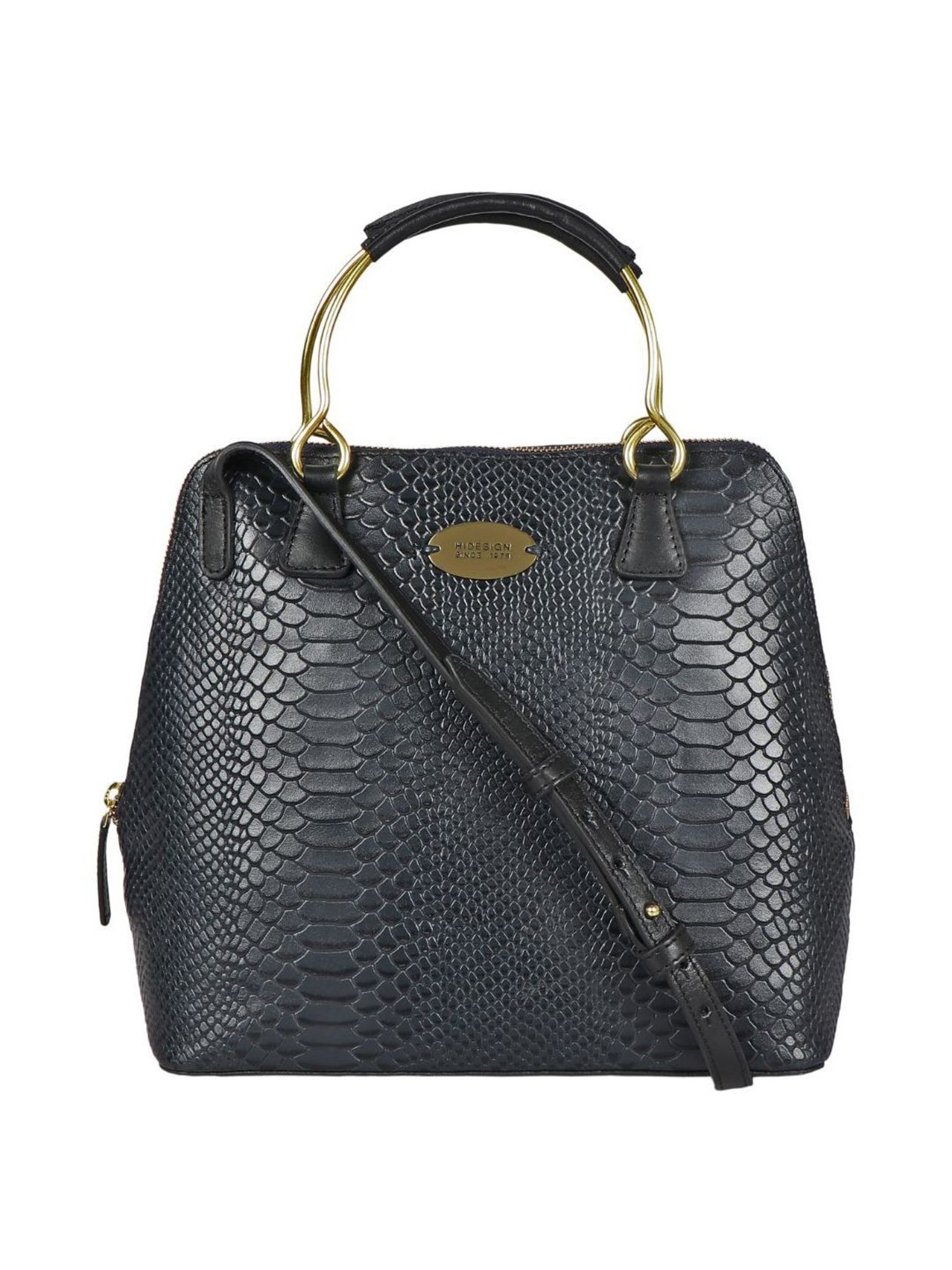 Hidesign Navy Textured Medium Handbag