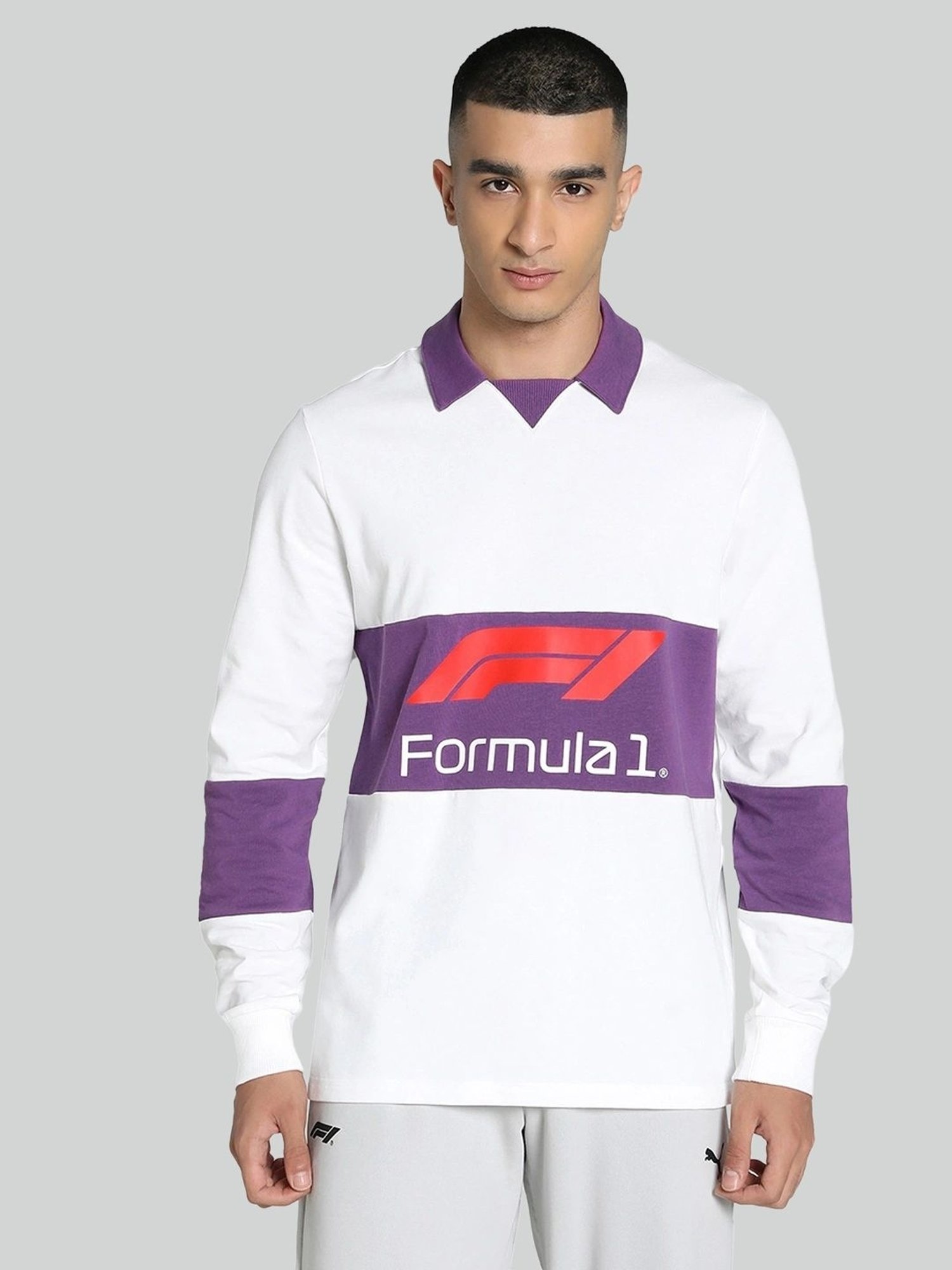 Puma White Cotton Regular Fit Printed Polo T-Shirt