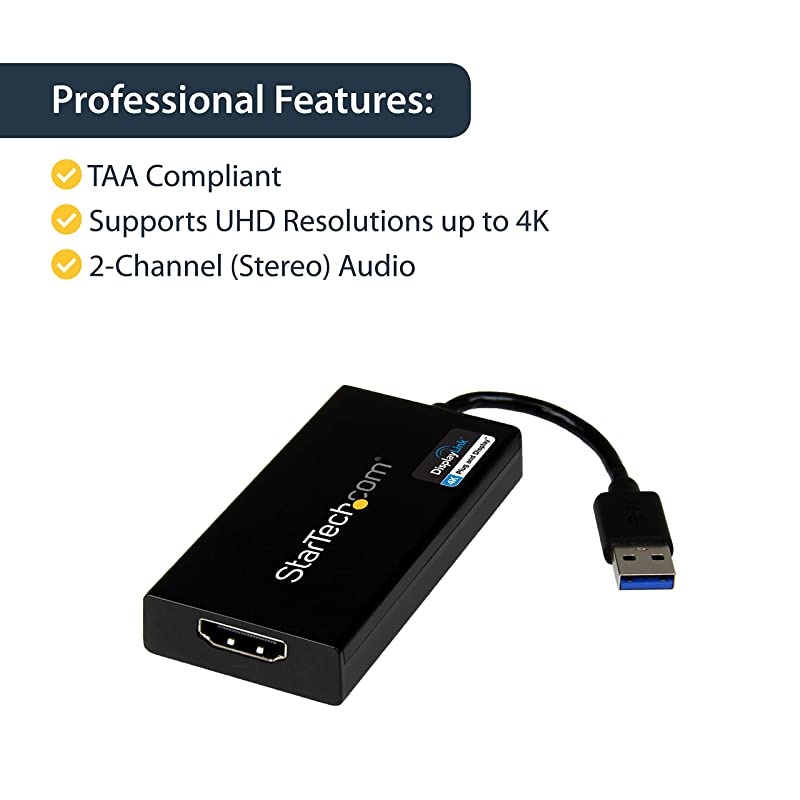 com USB 30 to HDMI Display Adapter 4K Ultra HD DisplayLink Certified Video Converter w External Graphics Card Mac Windows USB32HD4KBlack