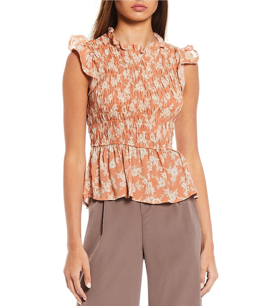 Blu Pepper Ditsy Floral Flutter Sleeve Smocked Top