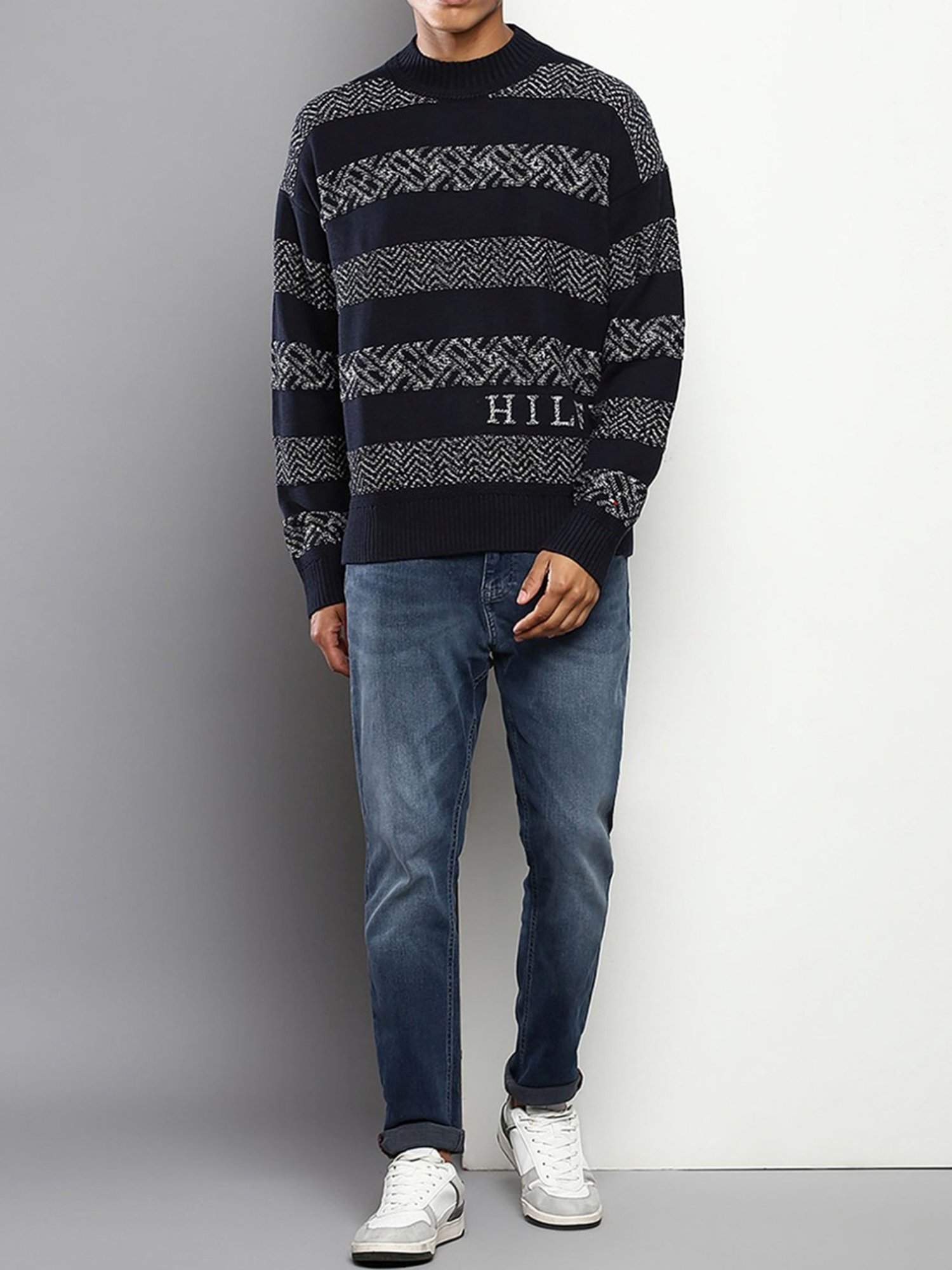 Tommy Hilfiger Desert Sky Cotton Regular Fit Striped Sweaters