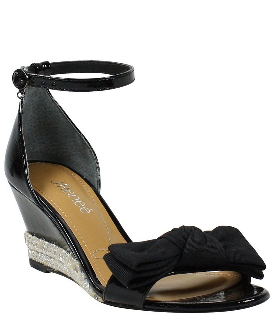 J. Renee Dariann Patent Bow Espadrille Wedge Ankle Strap Sandals