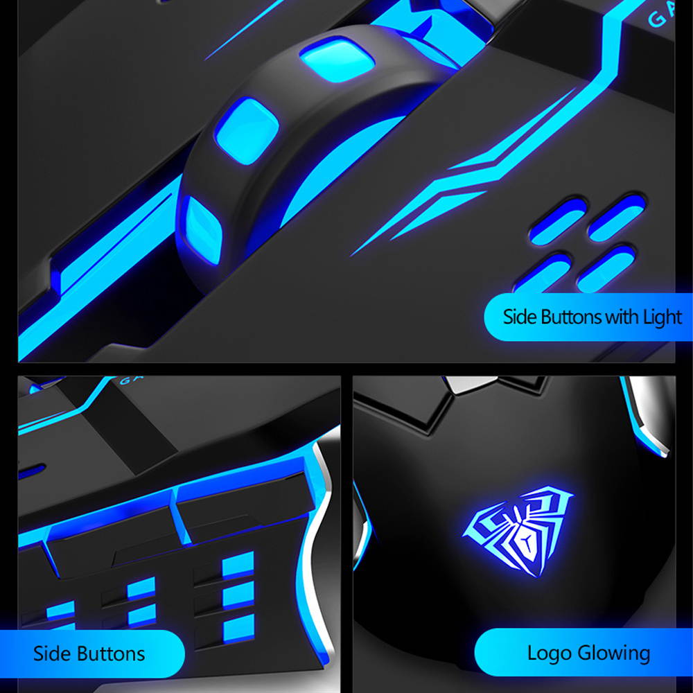 AULA H510 RGB Gaming Mouse with 9 Side Buttons High Precision 10000 DPI Optical Sensor, Fire Button Computer Mice 14-Programmable-Buttons for PC/Gamer