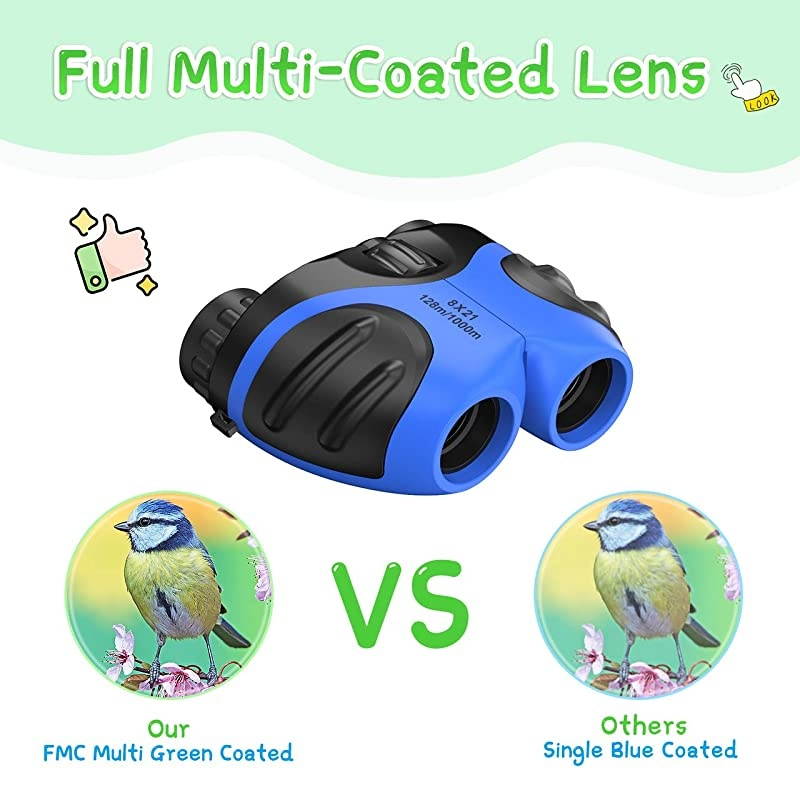 Binoculars for Kids Outdoor Toys for 312 Years Old Kids 8X21 High Resolution Compact Waterproof Bird Watching Foldable Binocular Perfect for TravelCampingHikingBirthday XmasBlue