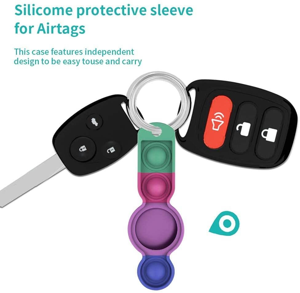 Qinhin Protective Case Compatible for Airtag Locator Tracker Silicone Anti-Lost,Sensory Toys Set,Push Bubble Fidget Pack Stress Release Protective Case for Tracking Locator(M-Blue Purple)