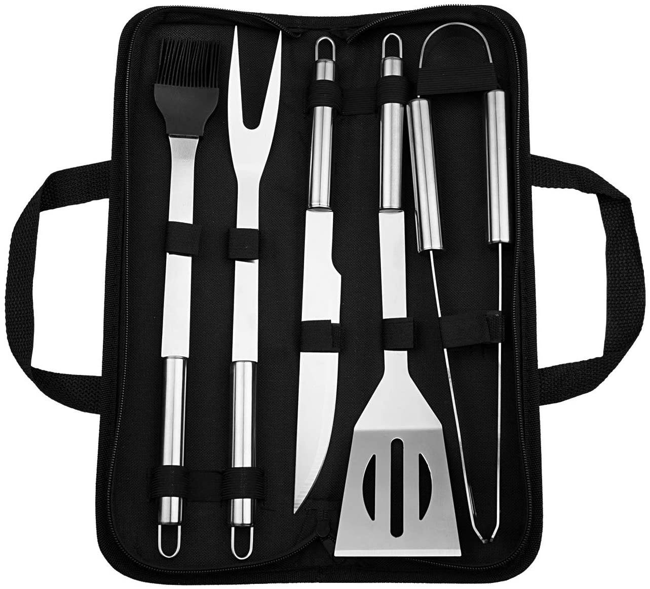 GWHOLE 5 Pcs BBQ Grill Accessories Set Stainless Steel BBQ Tools Gift Utensil for Home, Campfire & Backyard Use