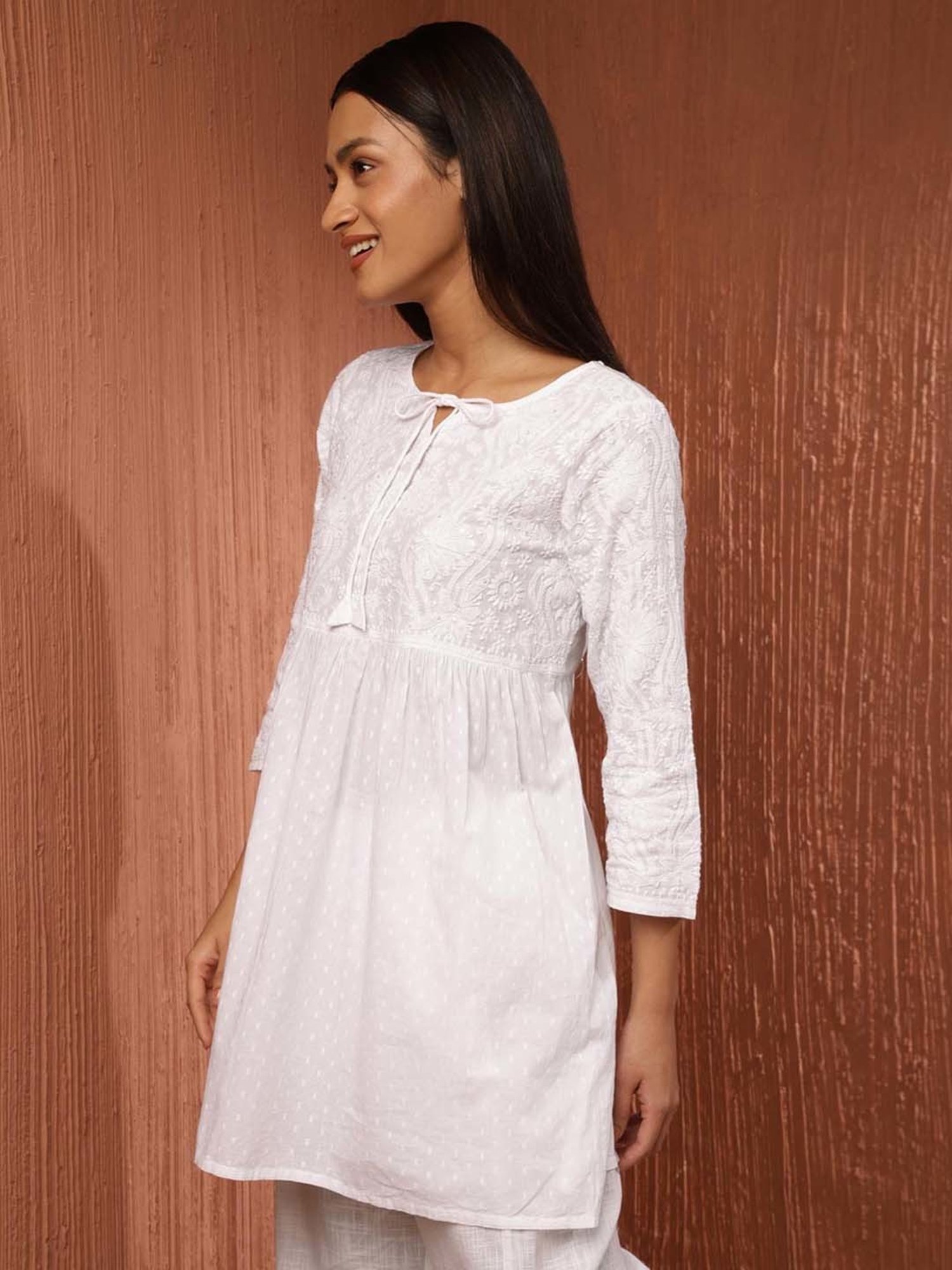 Fabindia White Cotton Embroidered Tunic
