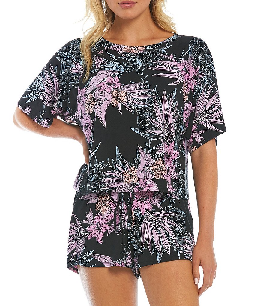 Midnight Bakery Floral Print Jersey Knit Top and Short Coordinating Pajama Set