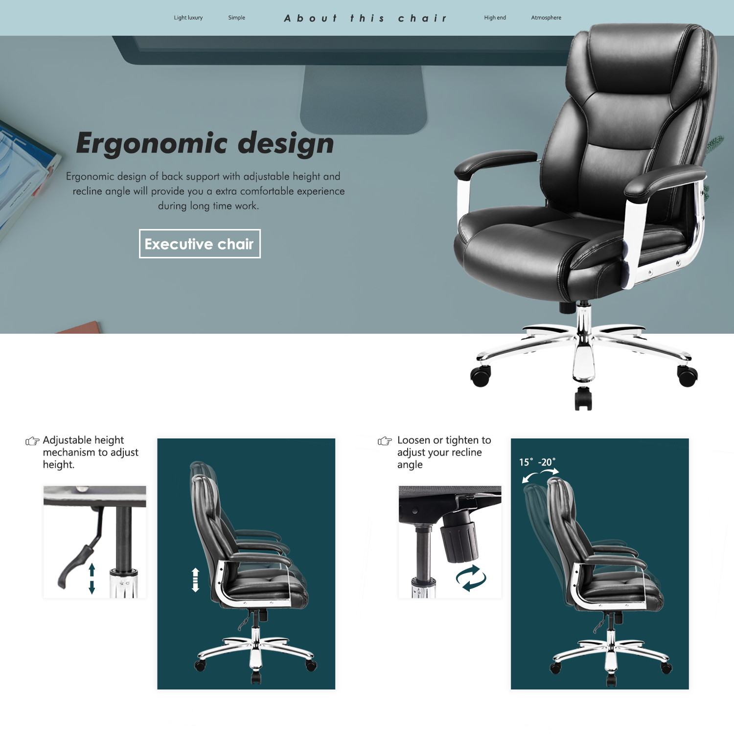 Homall Big and Tall Office Desk High Back Executive Computer Task Swivel Adjustable Leather Ergonomic Chair with Lumbar Support (Black)