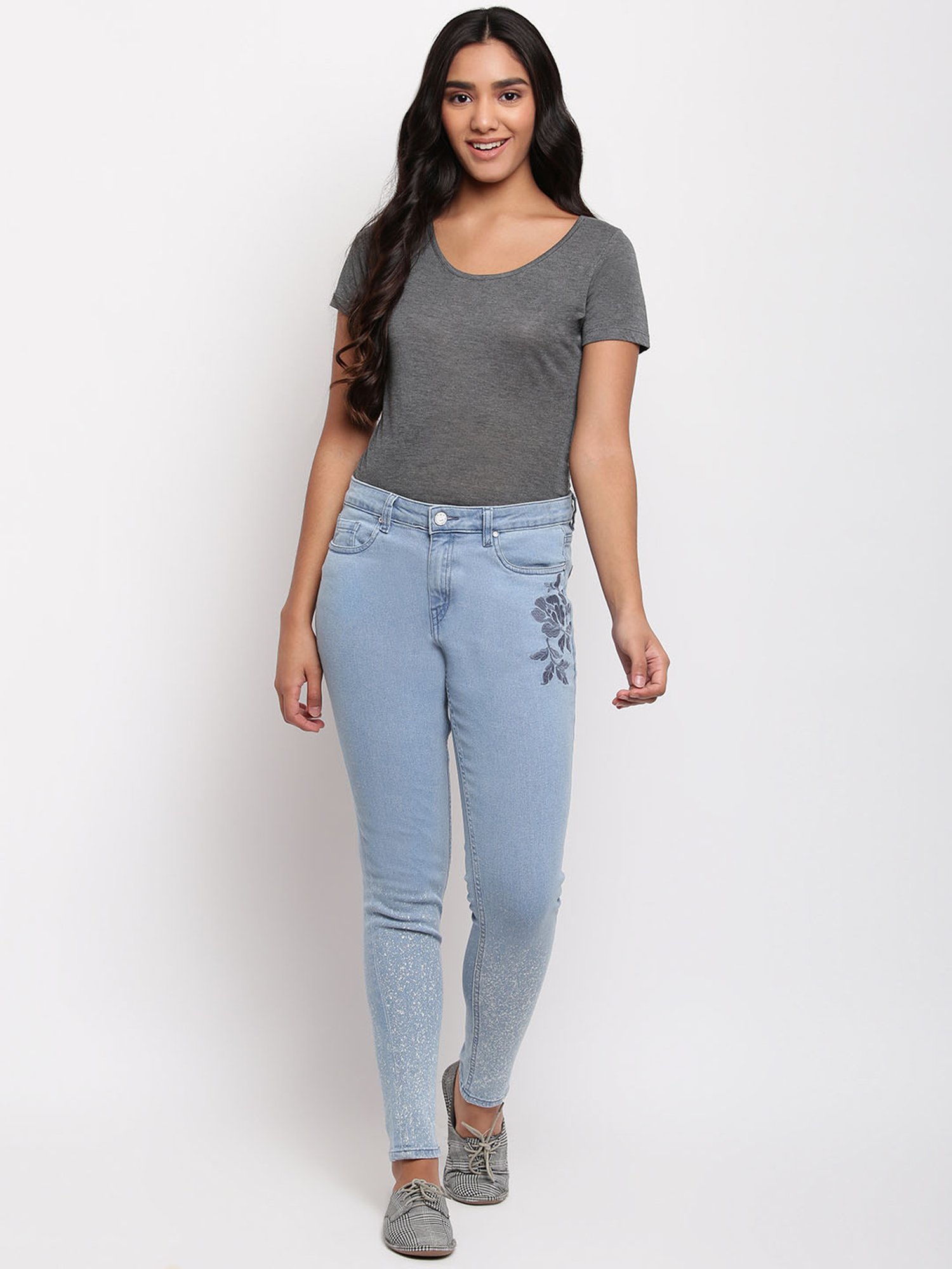 Tales & Stories Blue Embroidered Jeans