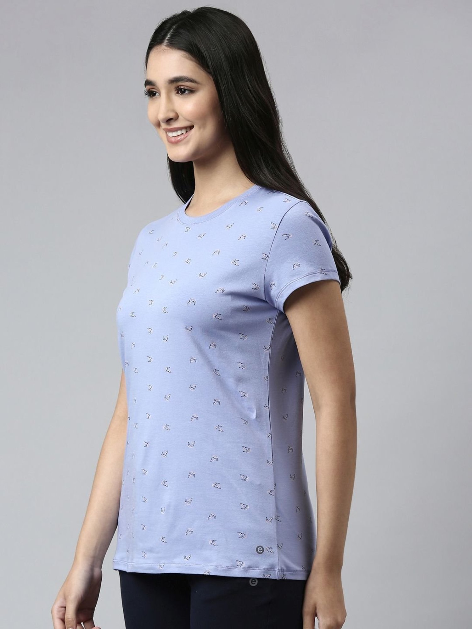 Enamor Purple Cotton Printed T-Shirt