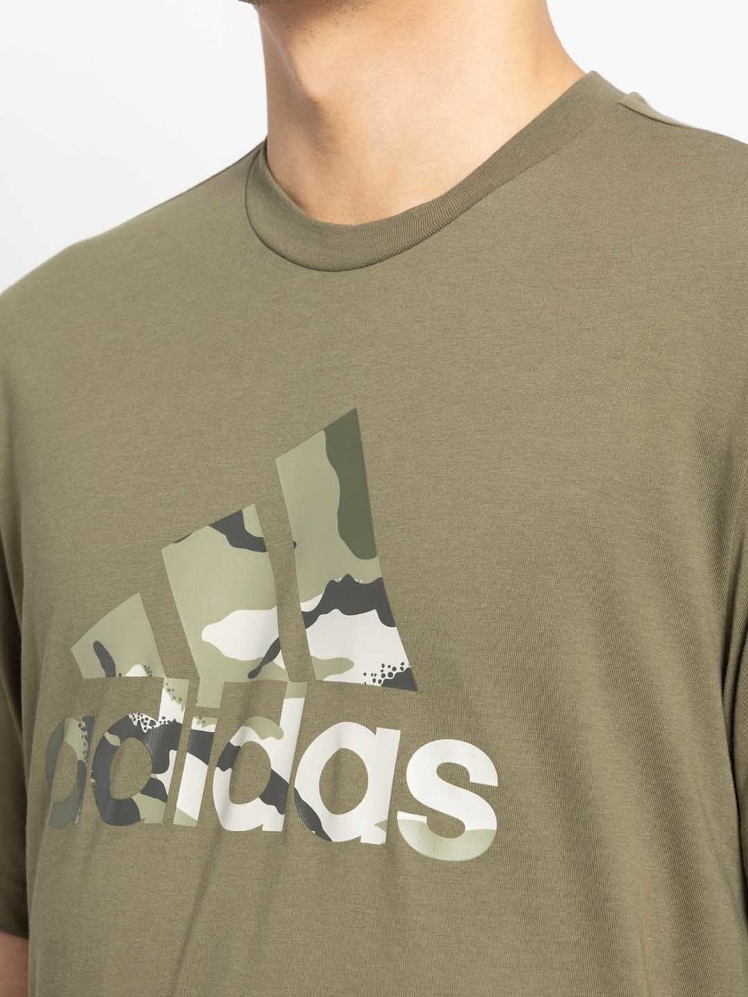 adidas Olive Regular Fit Printed Sports T-Shirt